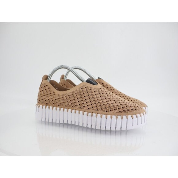 Ilse Jacobsen Tulip Platform Flat Sz 41 11 Slip On Brown Tan perforated Sneaker